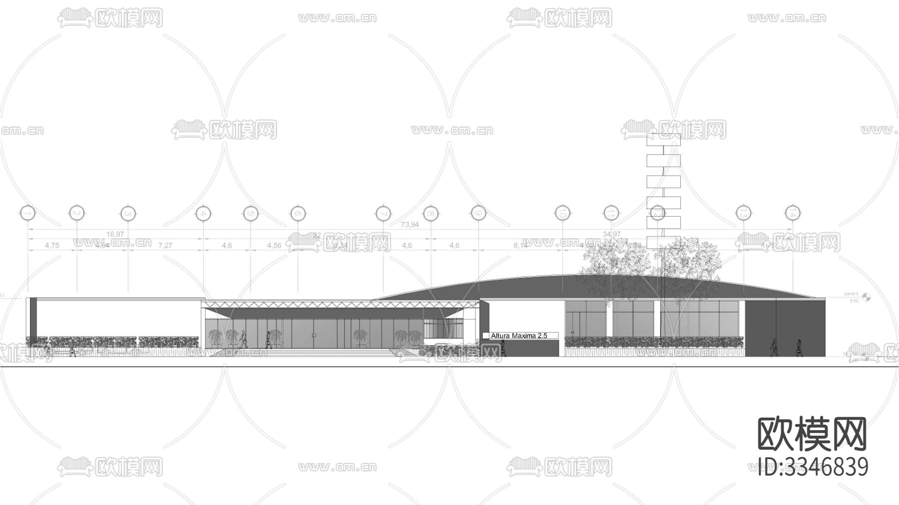 购物中心建筑图纸CAD平面图下载（渲染图1）