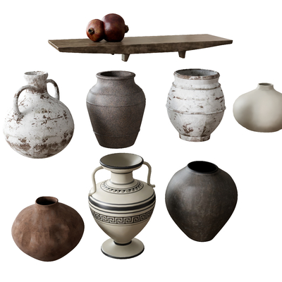  侘寂风土陶罐子 陶罐su模型 