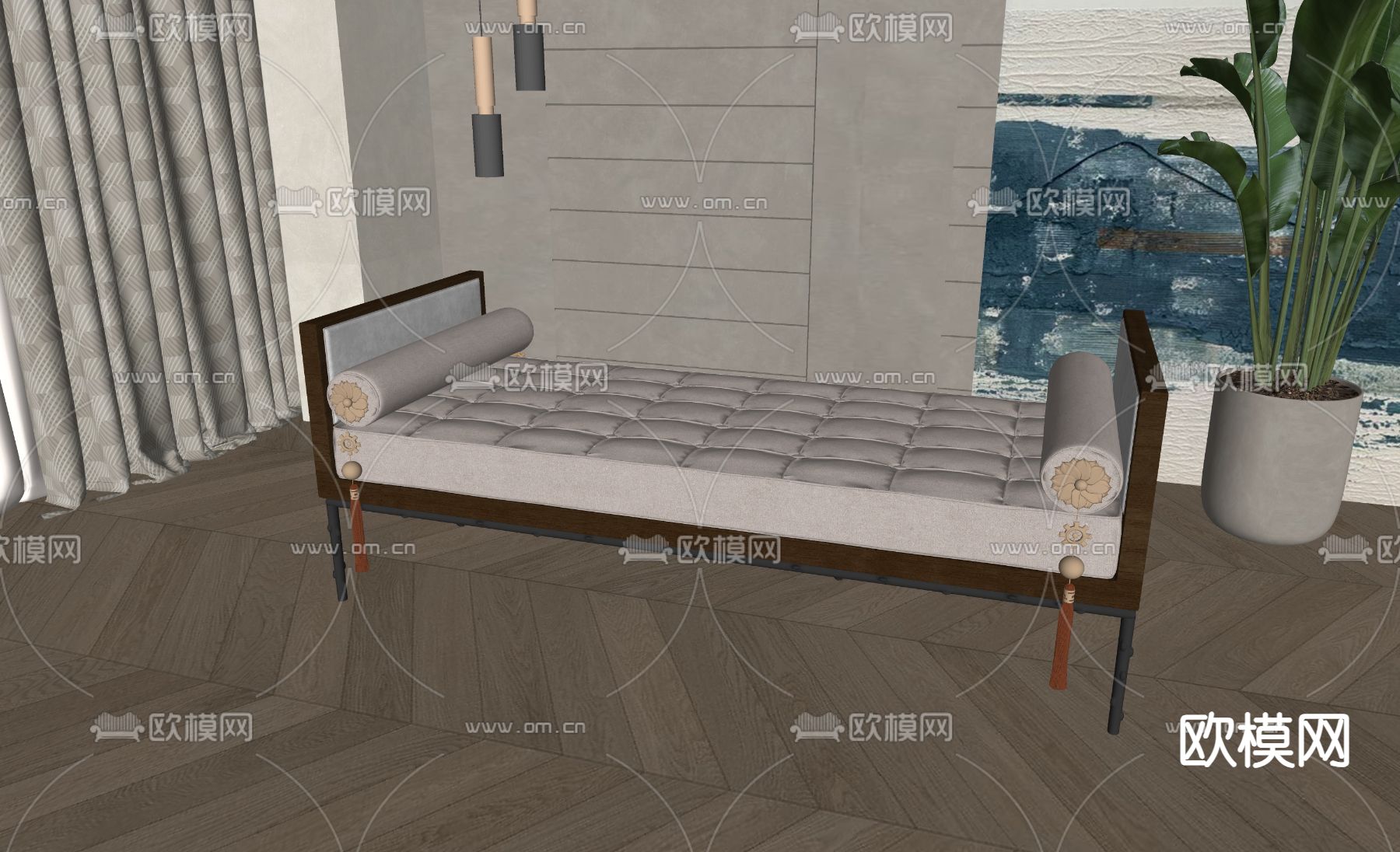 欧式床尾凳su模型下载（渲染图1）