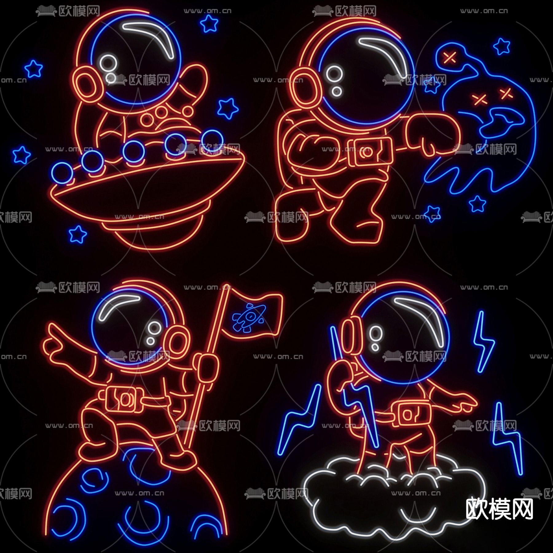 宇航员霓虹灯 装饰灯 网红灯3d模型下载