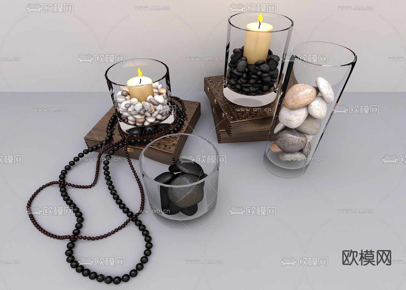 新中式烛台灯 玻璃蜡烛免费3d模型下载