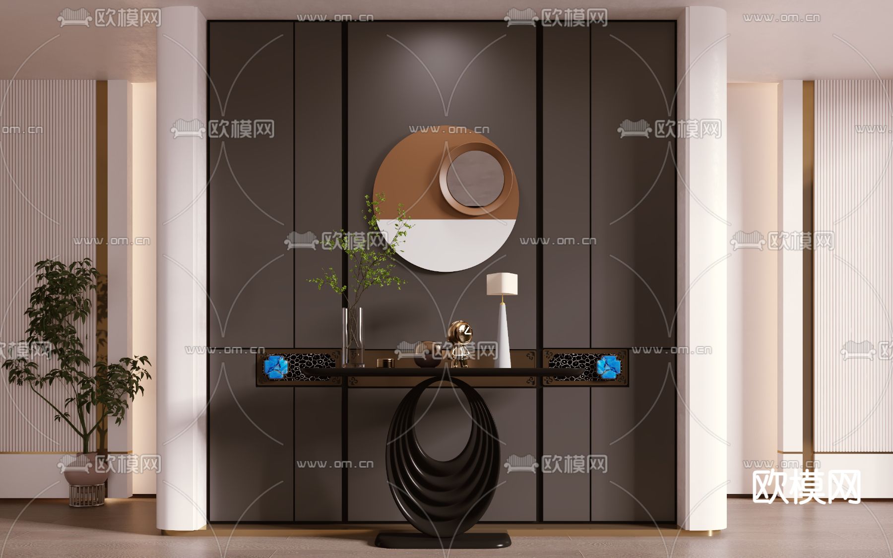 中古风端景台 条案3d模型下载