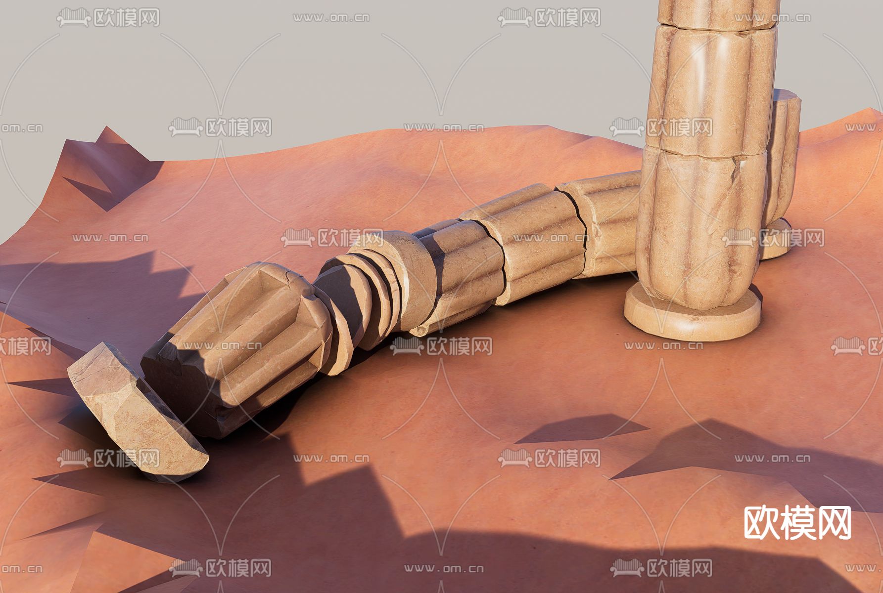 古埃及柱子 罗马柱 木柱3d模型下载（渲染图2）