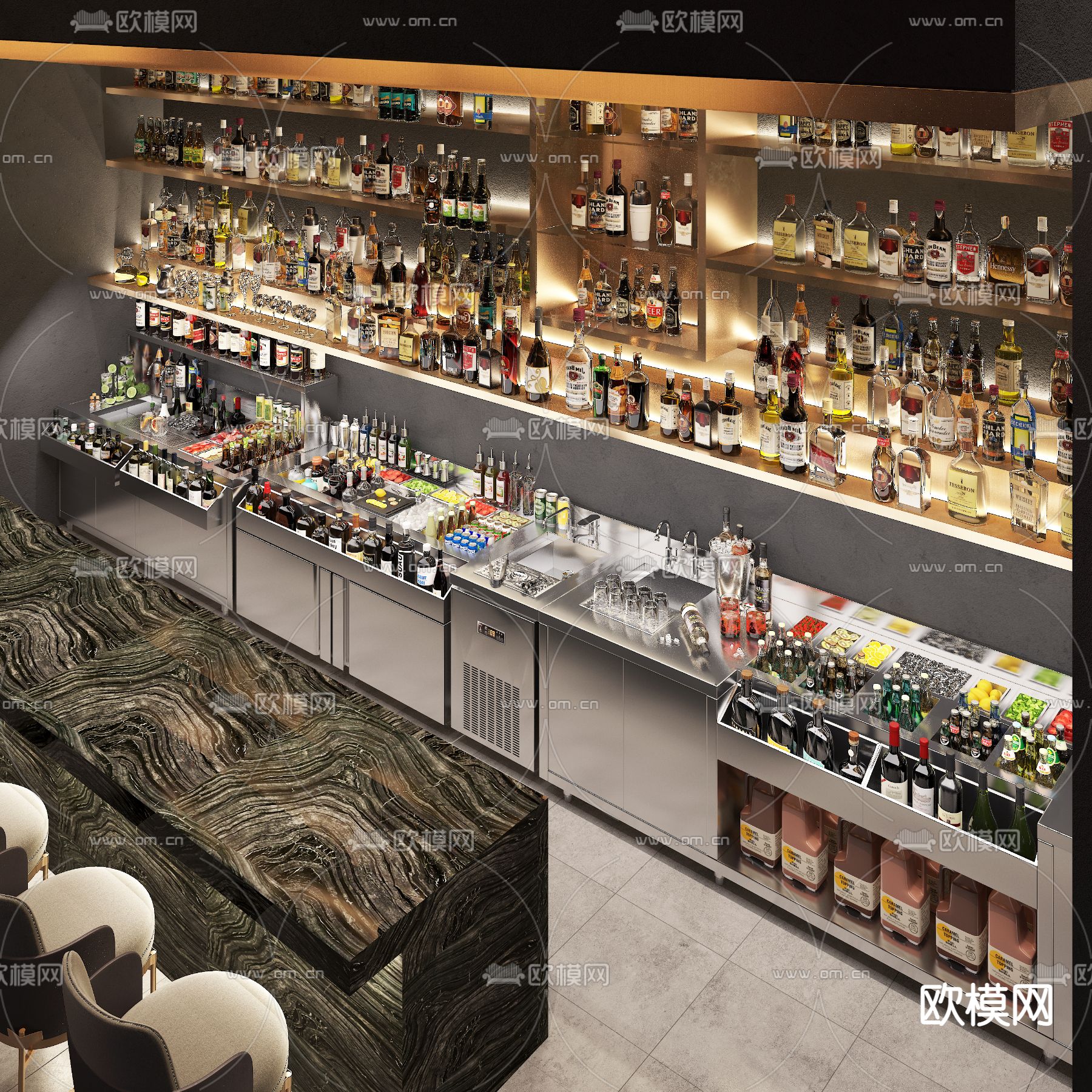 酒柜 酒水操作台 调酒柜3d模型下载