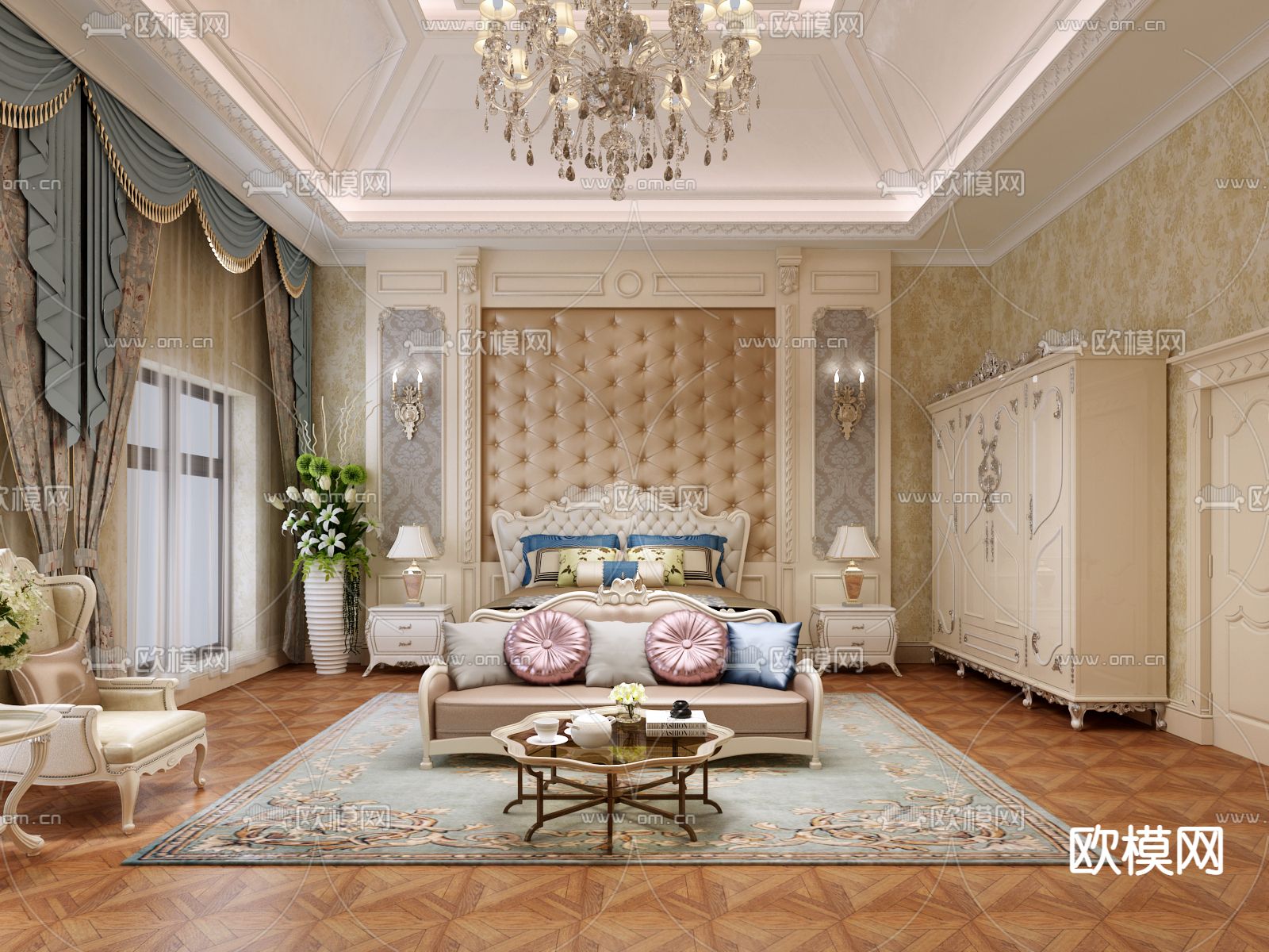 简欧卧室 主卧3d模型下载（渲染图2）