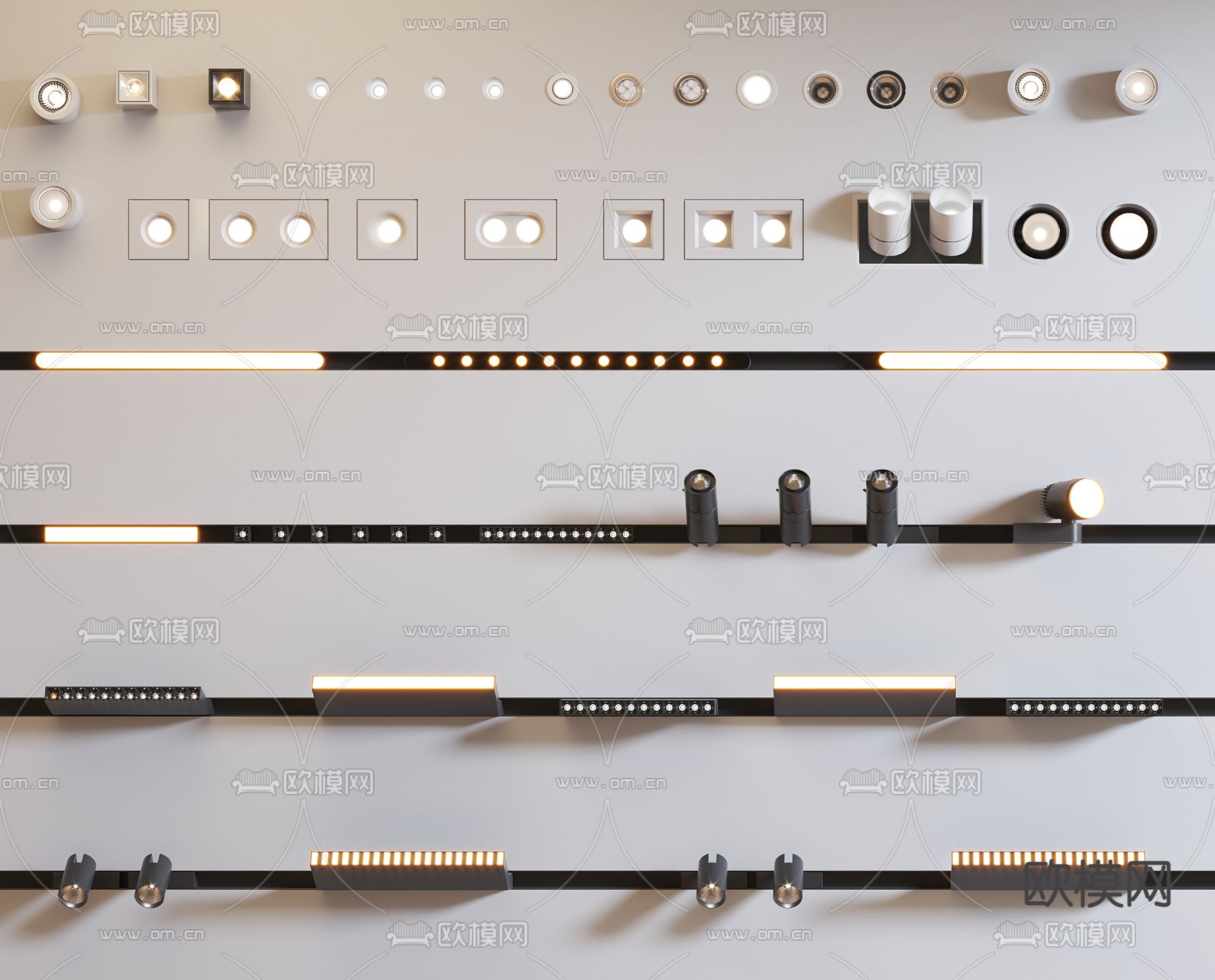 明装筒灯 嵌入式射灯 磁吸灯 轨道灯3d模型下载
