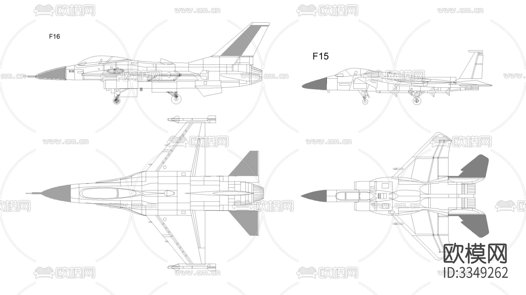 F15-F16战斗机cad平面图下载
