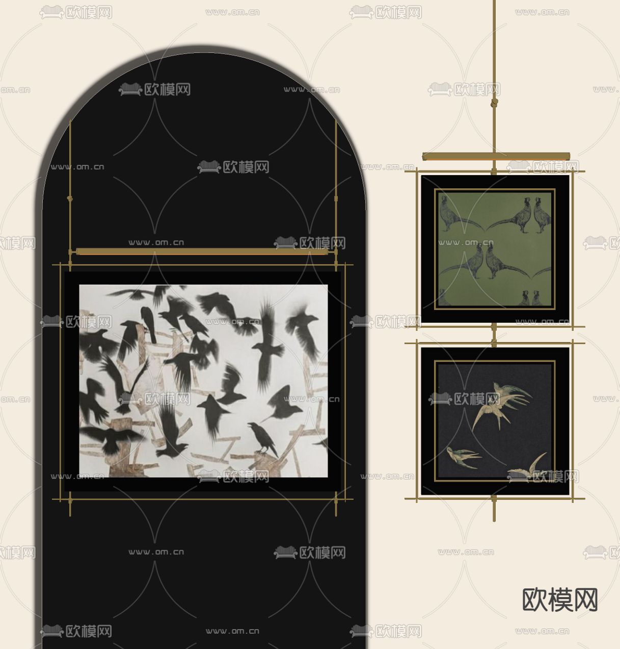 中古风装饰画su模型下载（渲染图1）