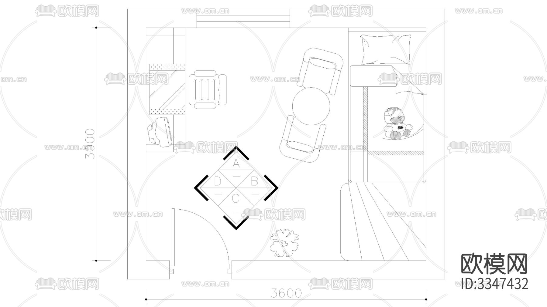 儿童卧室 家装CAD平面图下载
