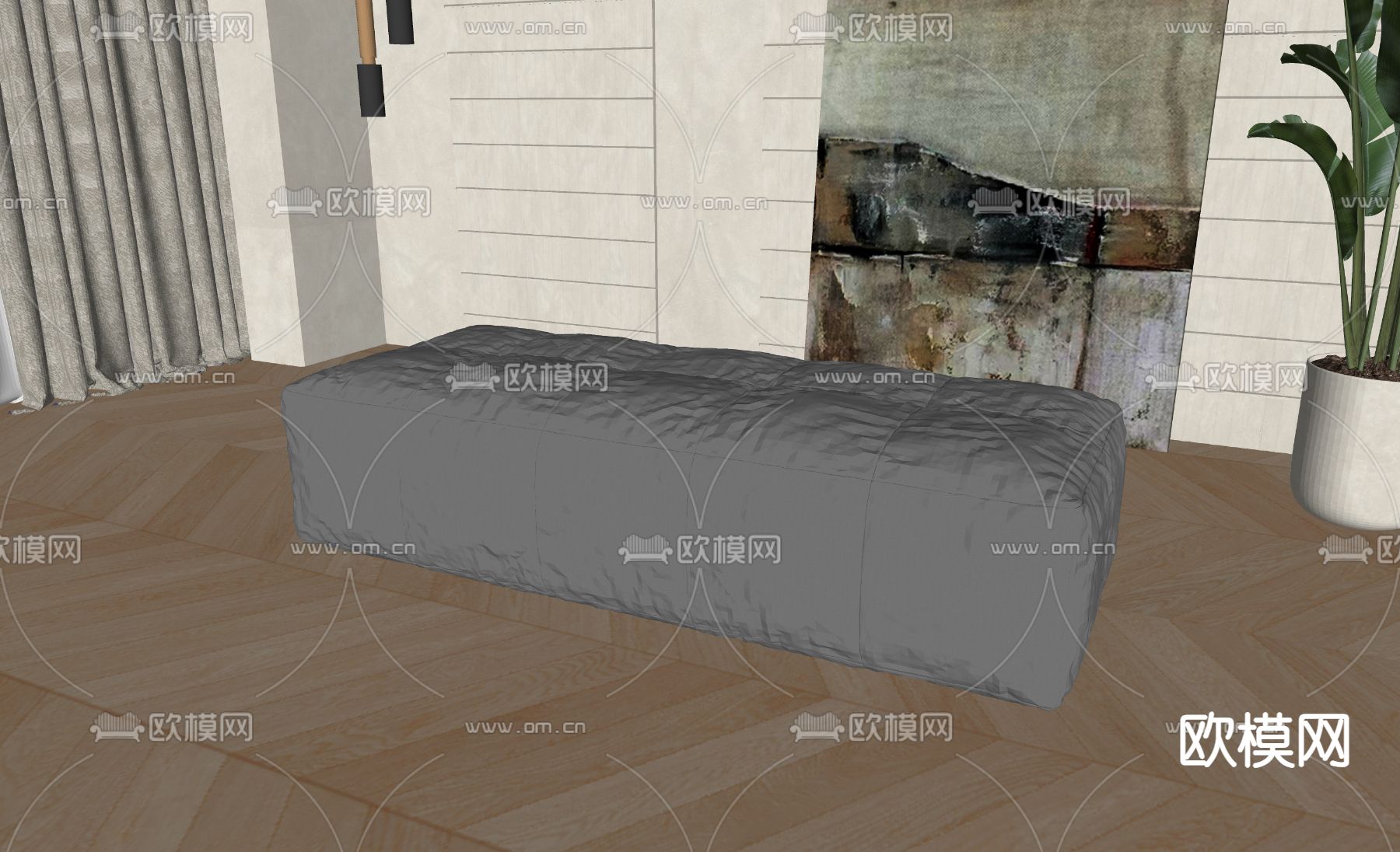 现代沙发凳su模型下载（渲染图1）