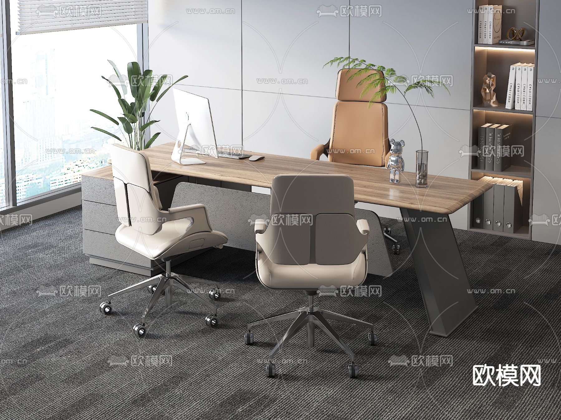 现代大班台 老板桌3d模型下载