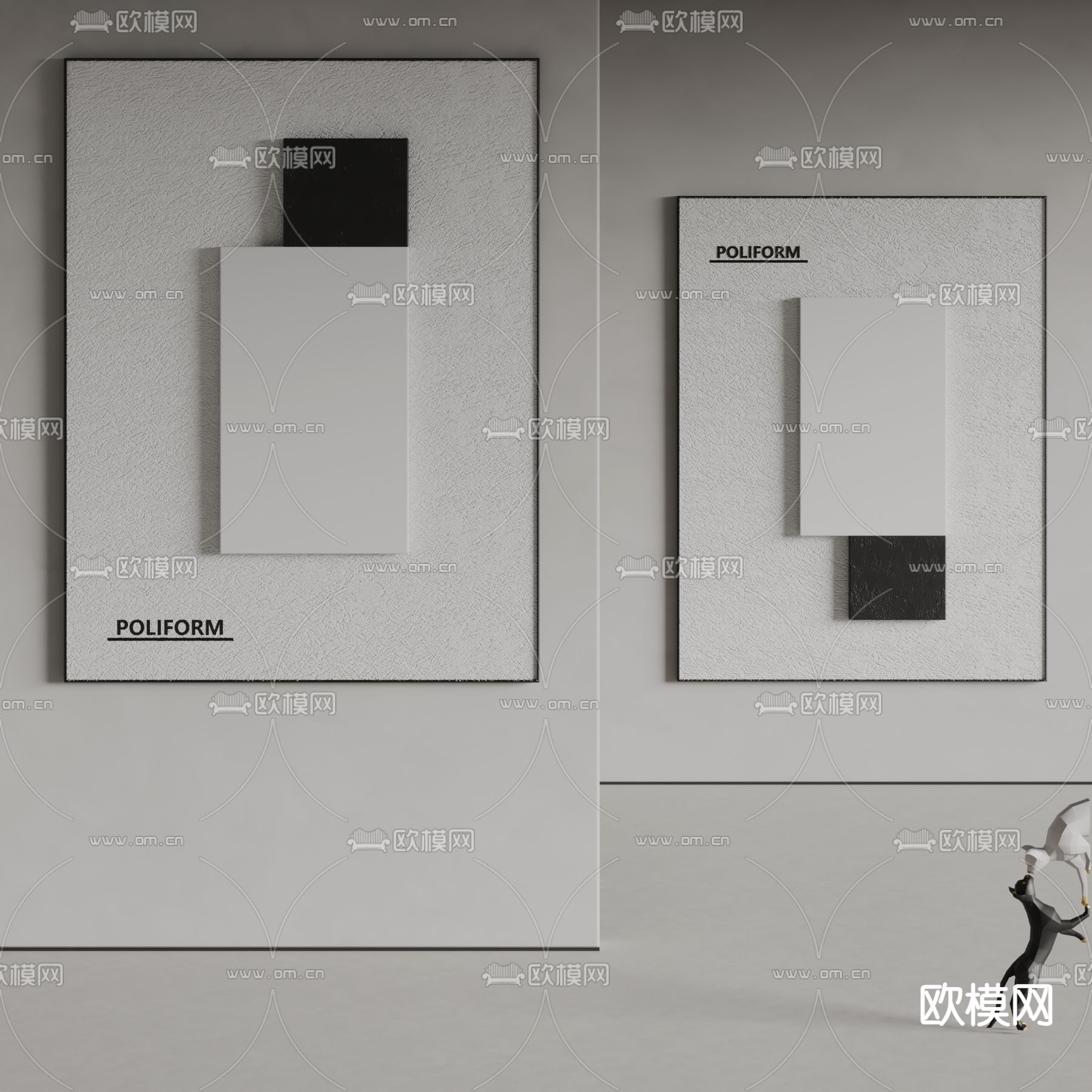 poliform 立体墙饰su模型下载（渲染图2）