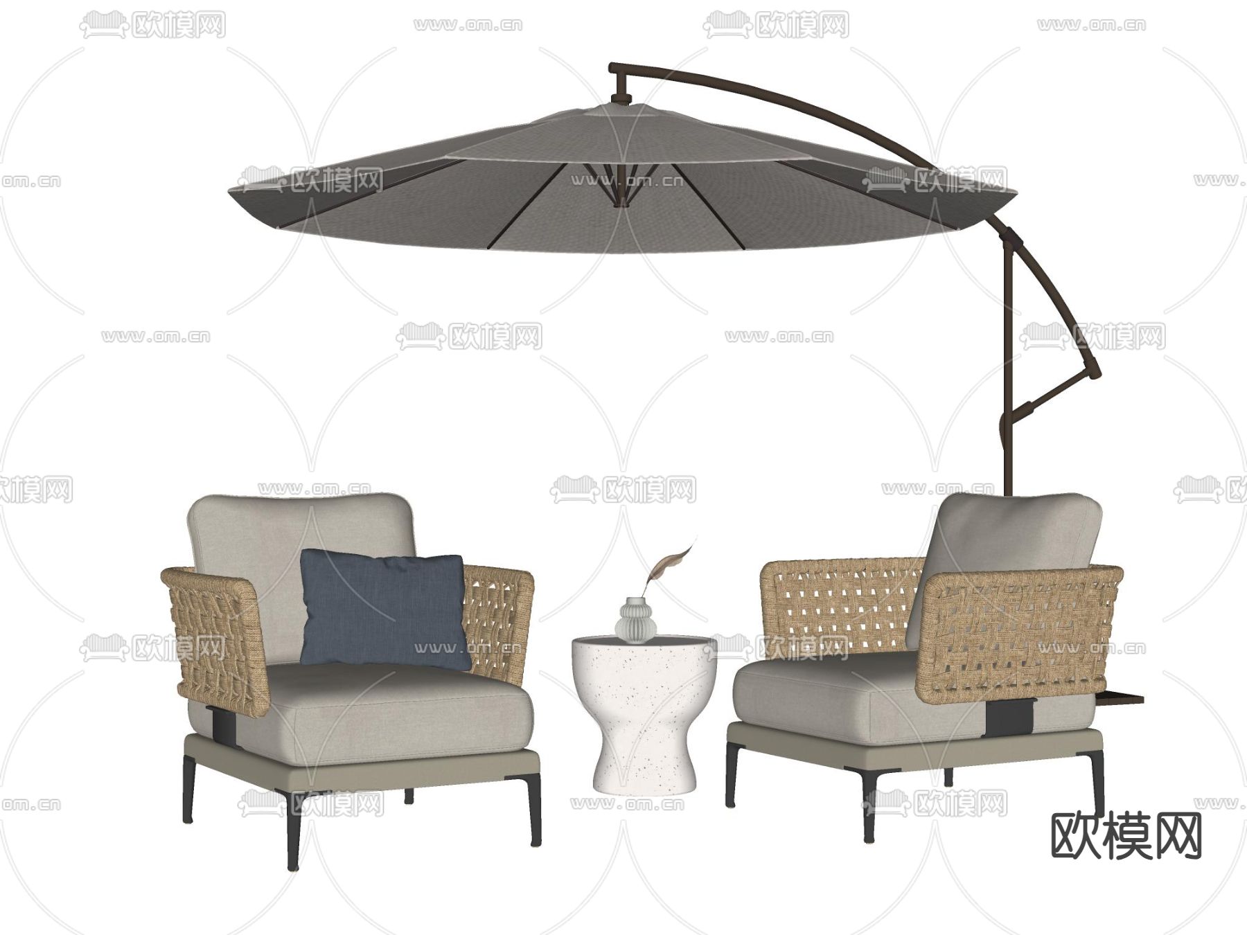 Minotti 户外藤编椅 休闲椅su模型下载（渲染图1）