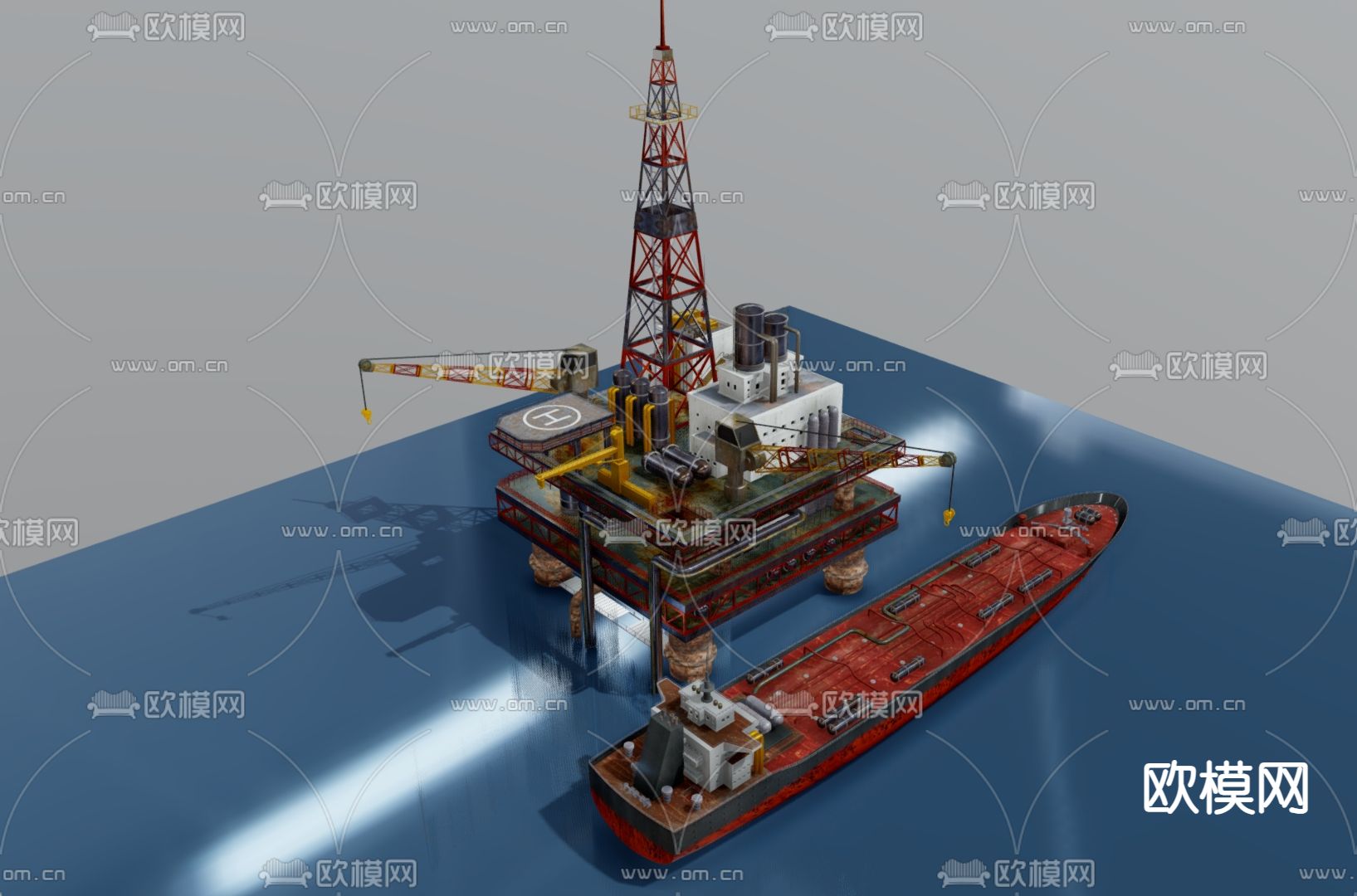 石油钻井平台 海上钻井平台 石油货轮3d模型下载（渲染图1）