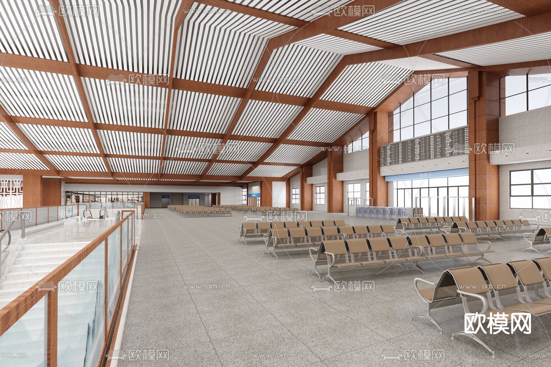 火车站候车大厅3d模型下载（渲染图1）