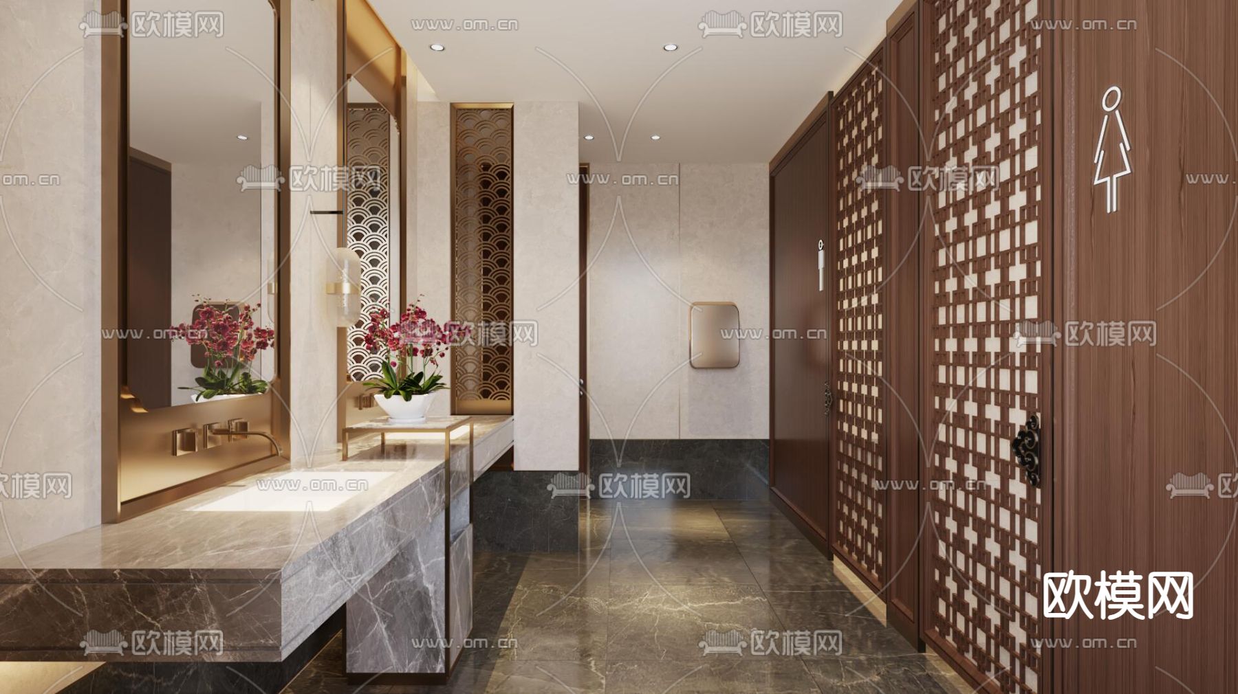 公共卫生间 洗手间 公共厕所 酒店卫生间3d模型下载