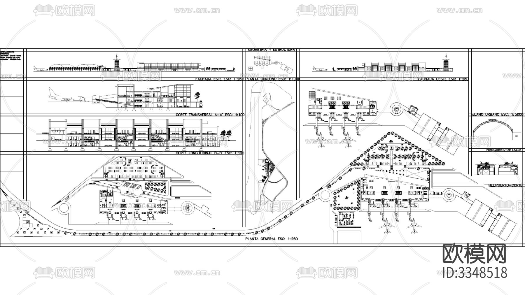 大型飞机场 航站楼CAD施工图下载