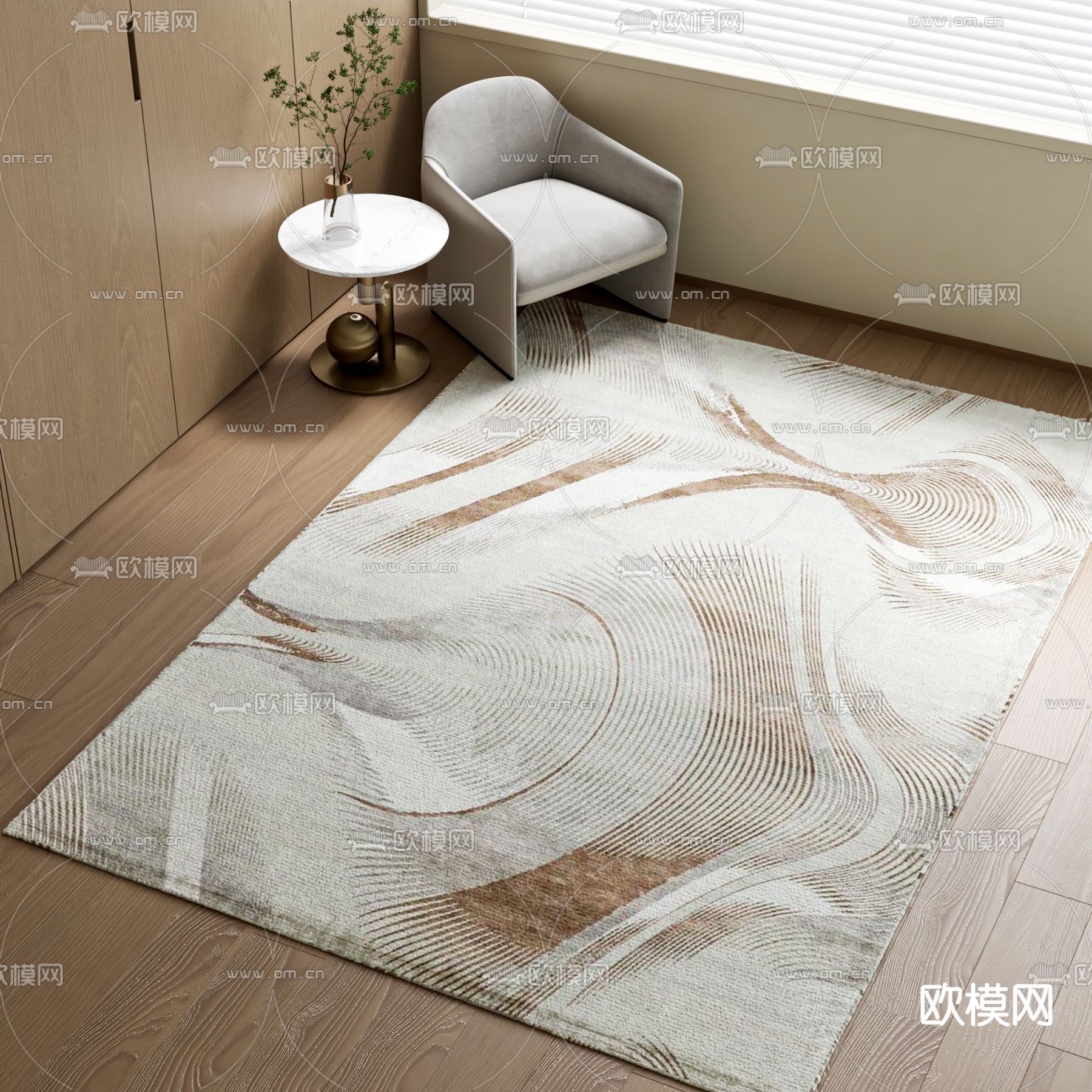 现代地毯 方毯su模型下载（渲染图2）