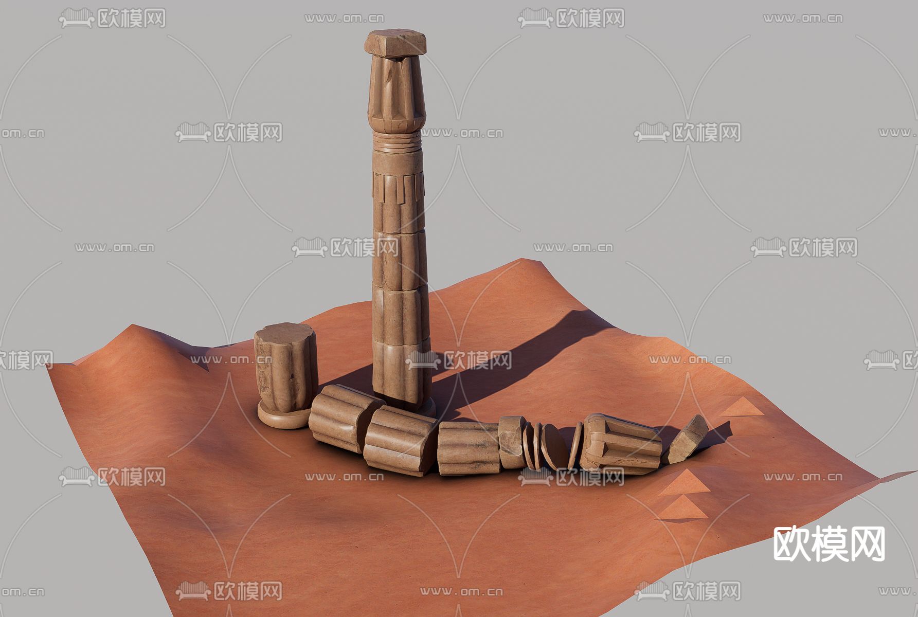 古埃及柱子 罗马柱 木柱3d模型下载（渲染图1）