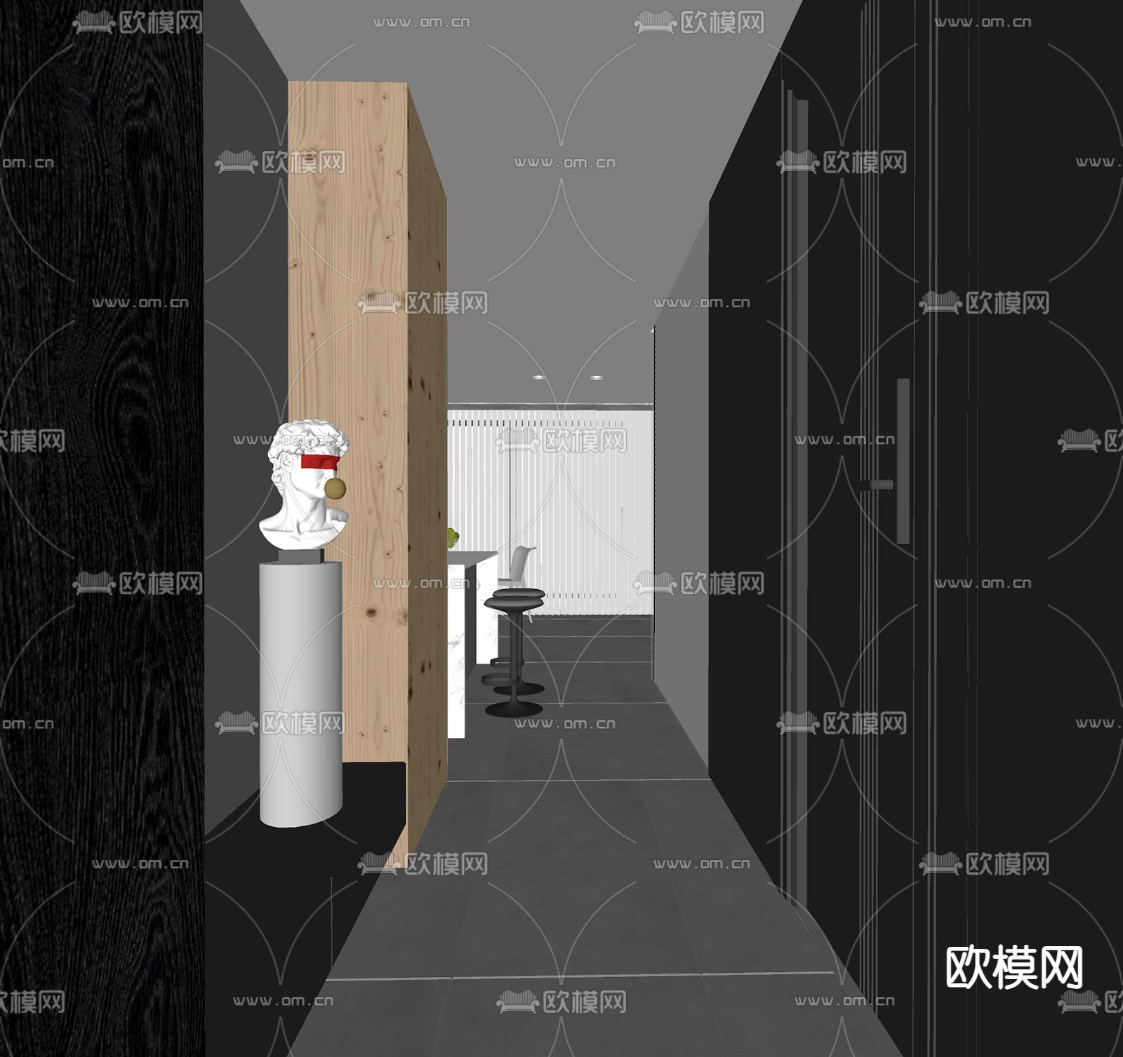 暗黑风入户玄关 走廊su模型下载（渲染图1）
