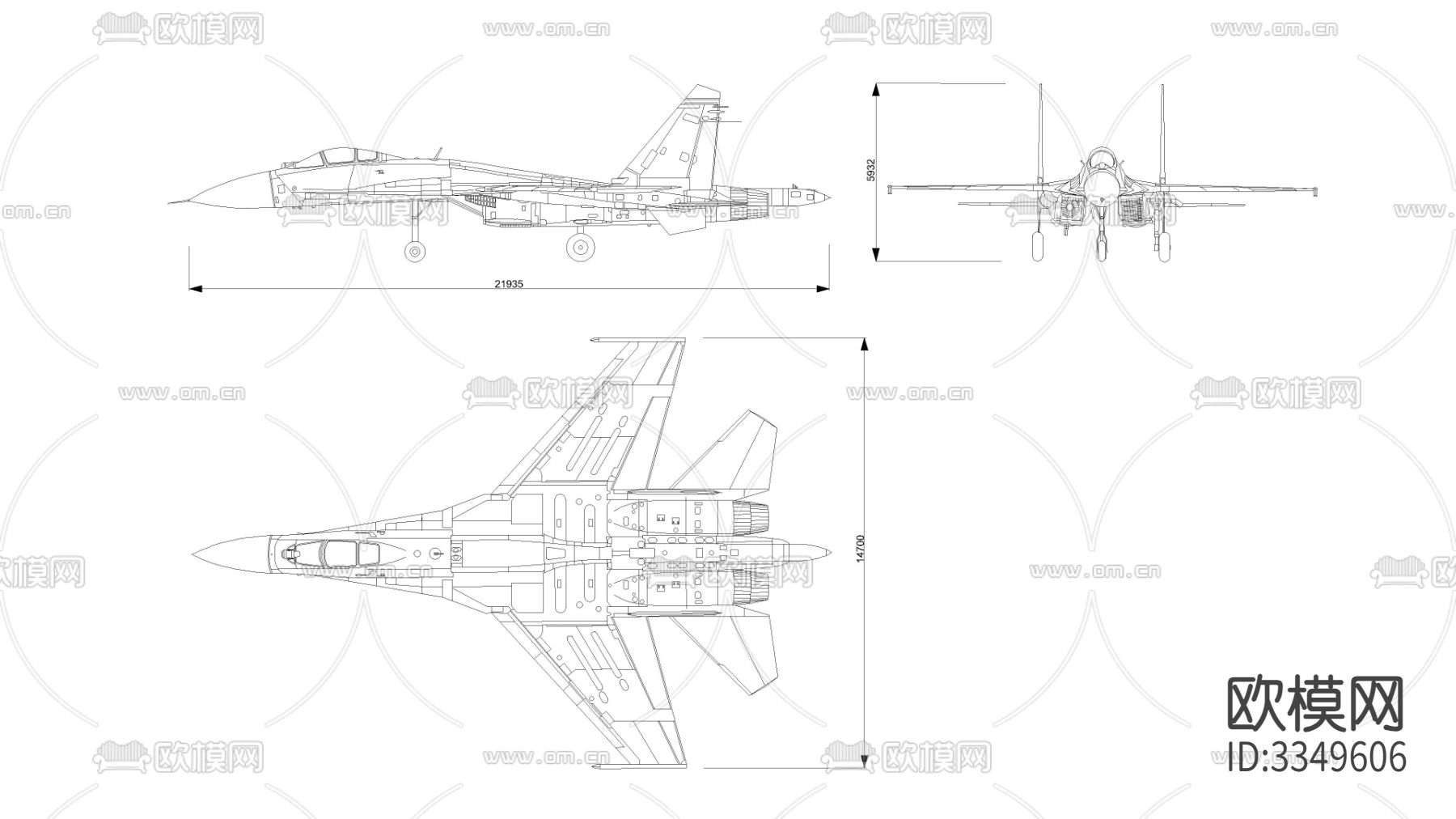 苏35战斗机cad平面图下载