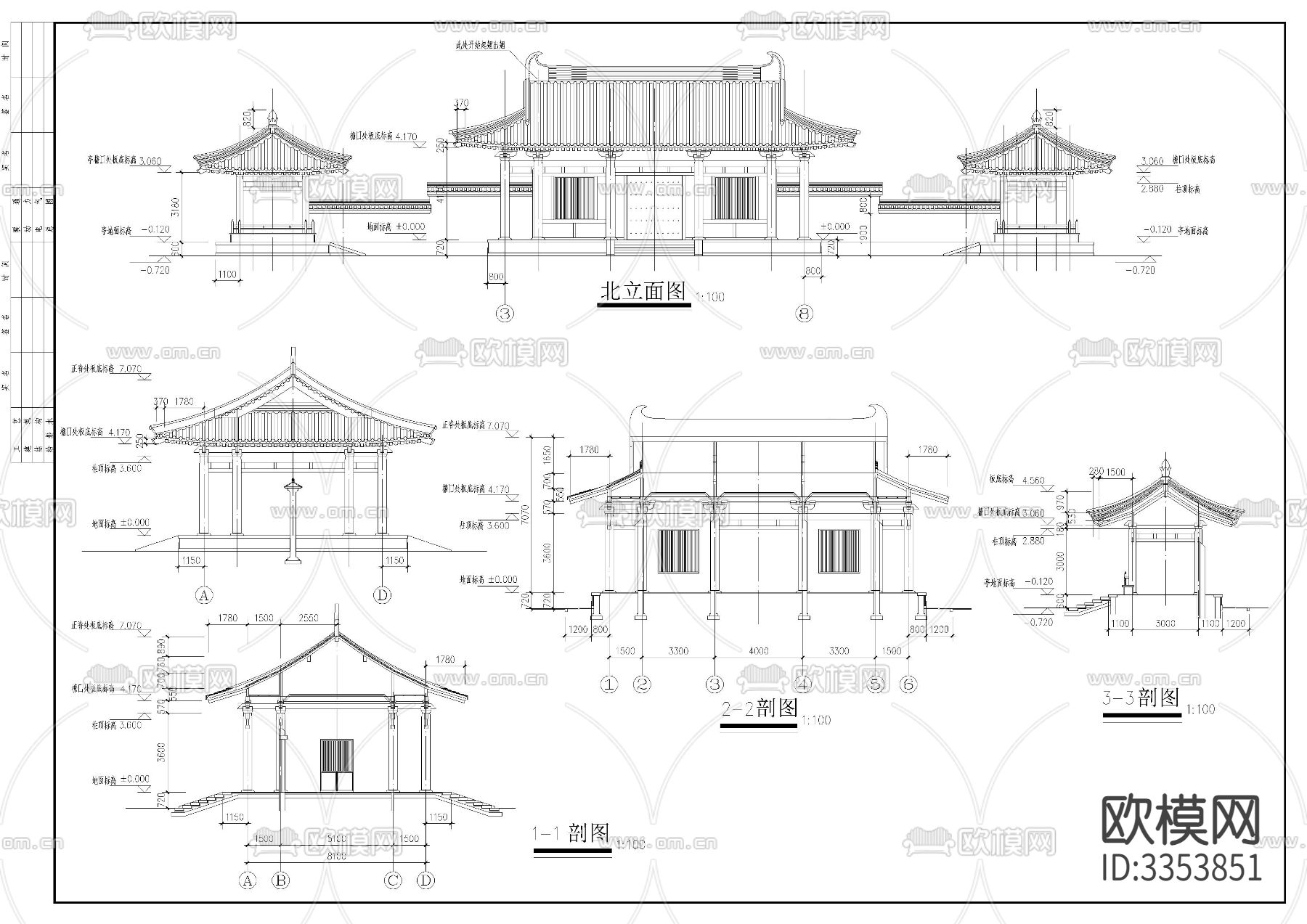 入口大门建筑cad平面图下载（渲染图3）