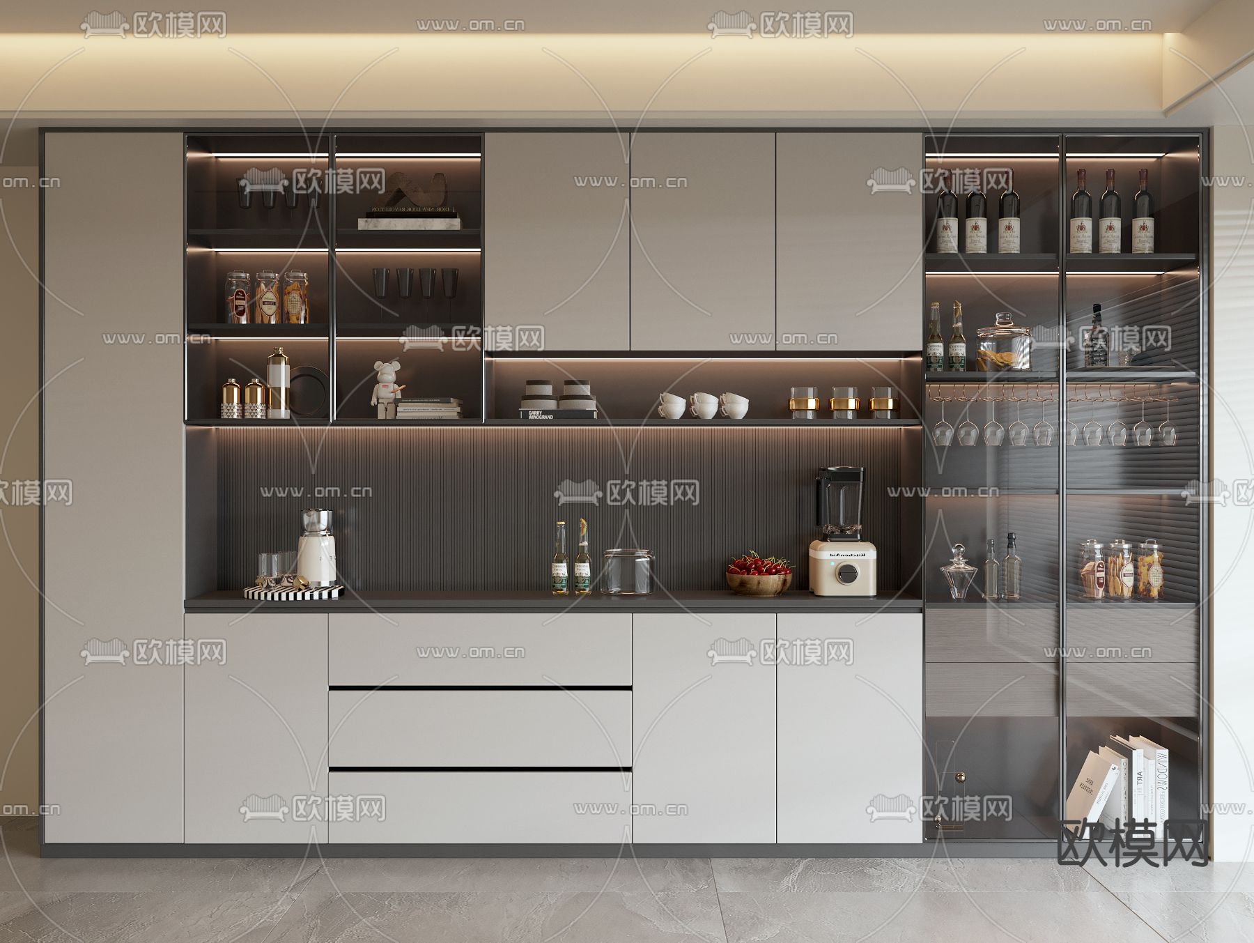 玻璃酒柜 实木柜3d模型下载