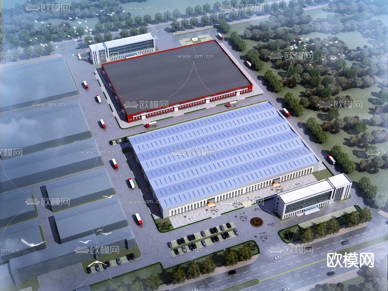 厂房鸟瞰 仓库 生产车间3d模型下载