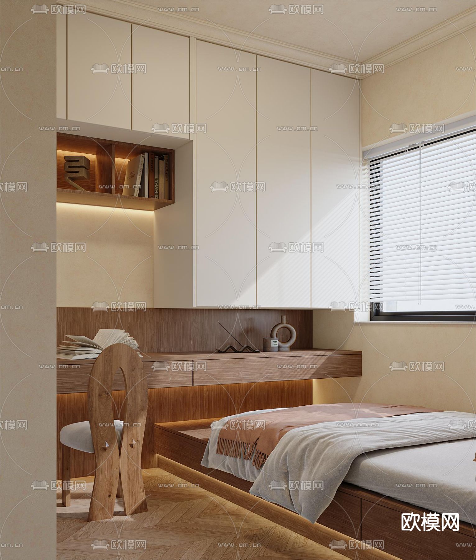 侘寂次卧 榻榻米卧室3d模型下载（渲染图1）