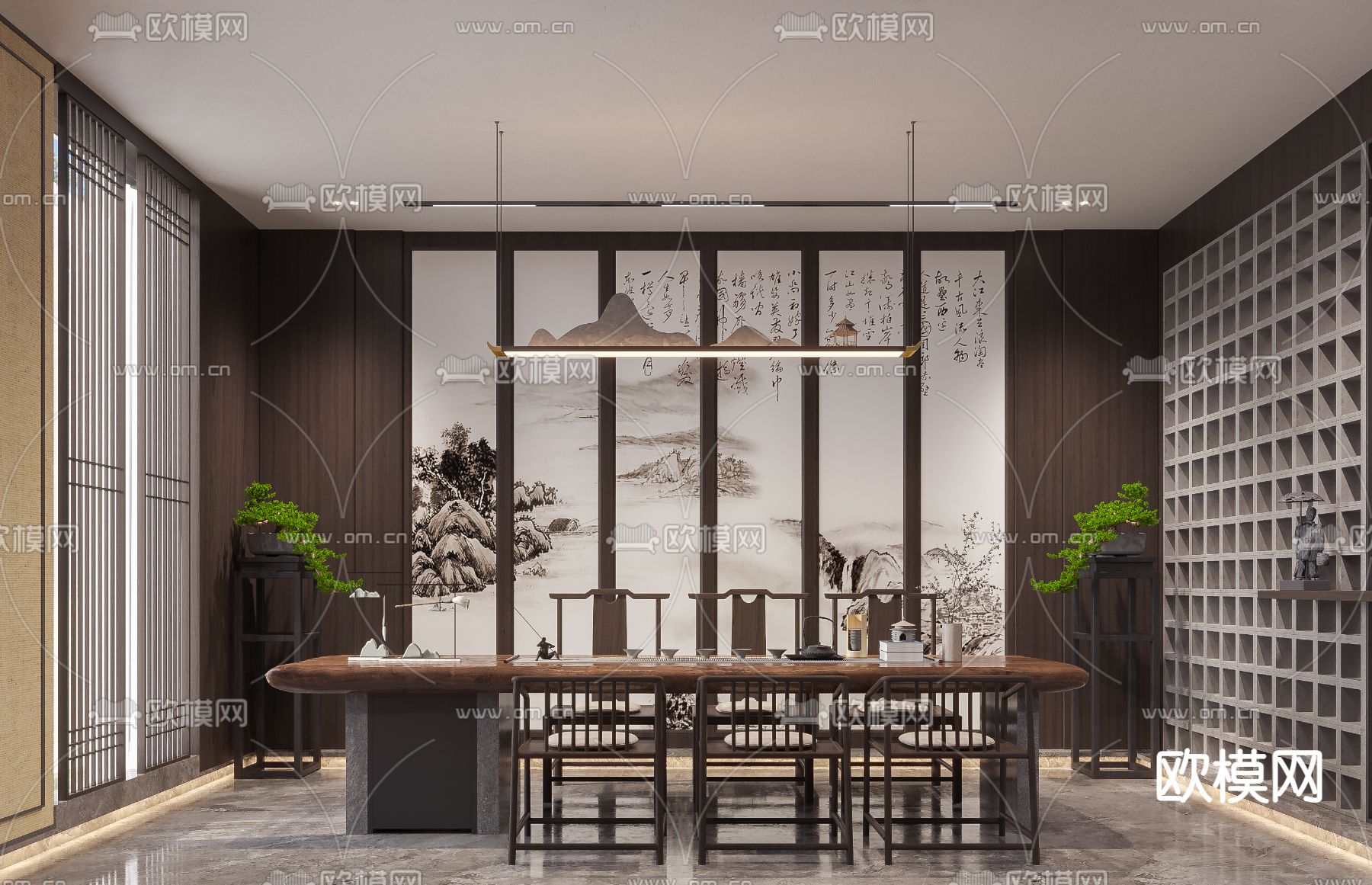 中式茶室3d模型下载（渲染图1）