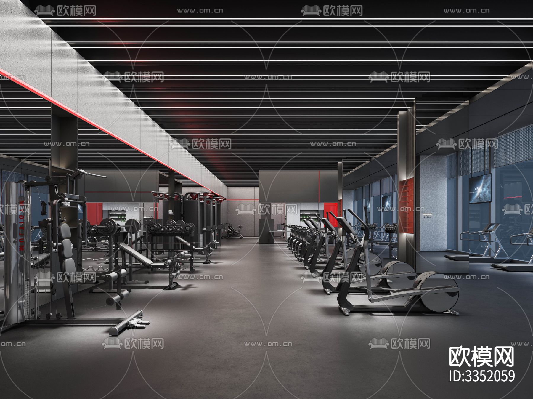 健身房 效果图+物料清单cad施工图下载（渲染图1）