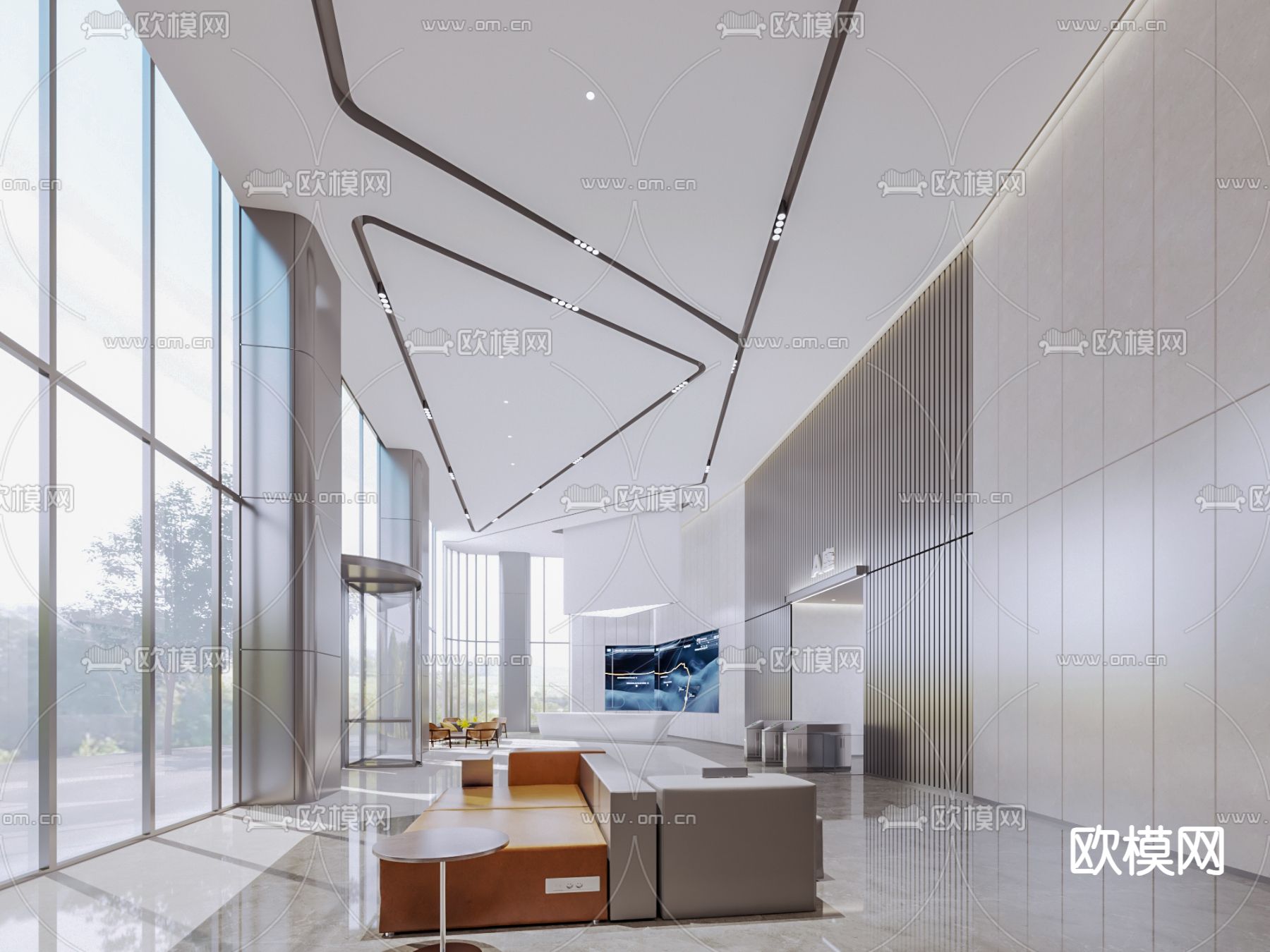 办公大堂 大厅3d模型下载（渲染图1）