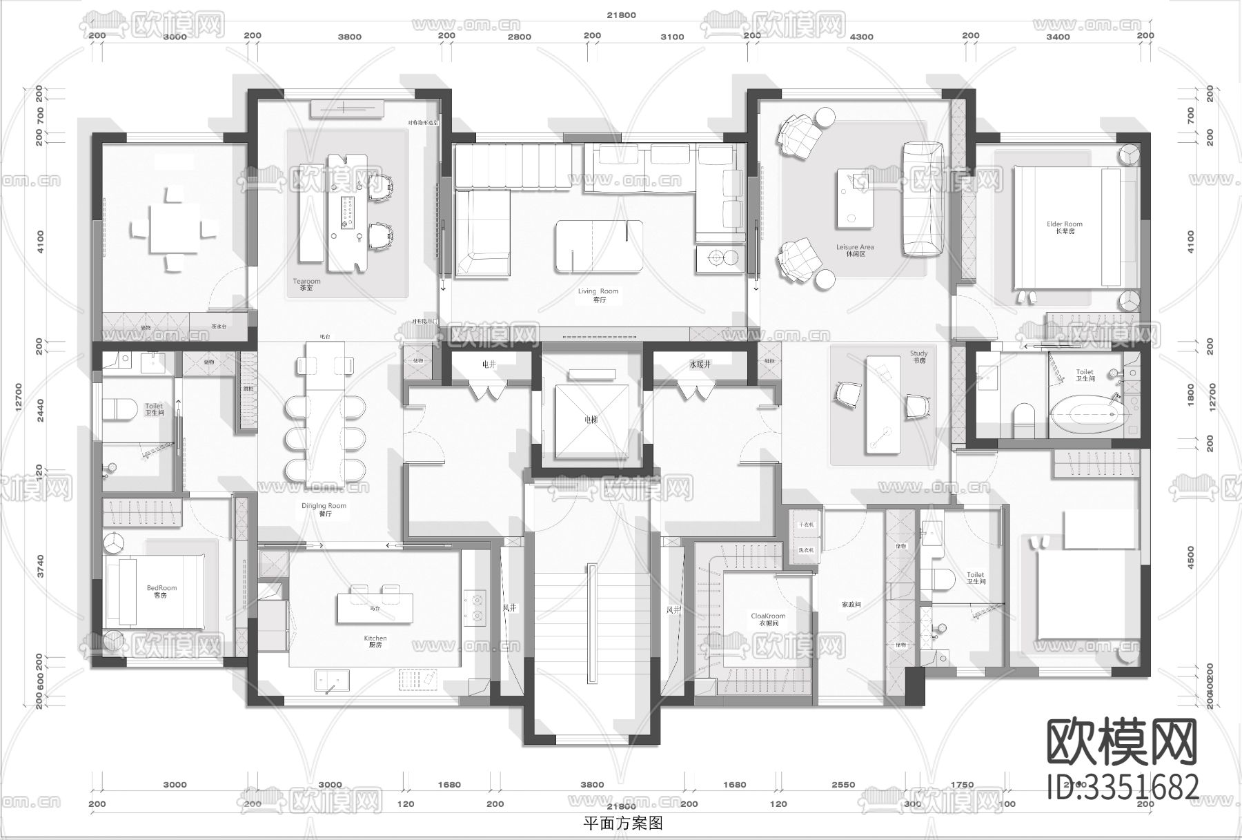 262㎡两户打通大平层cad平面图下载
