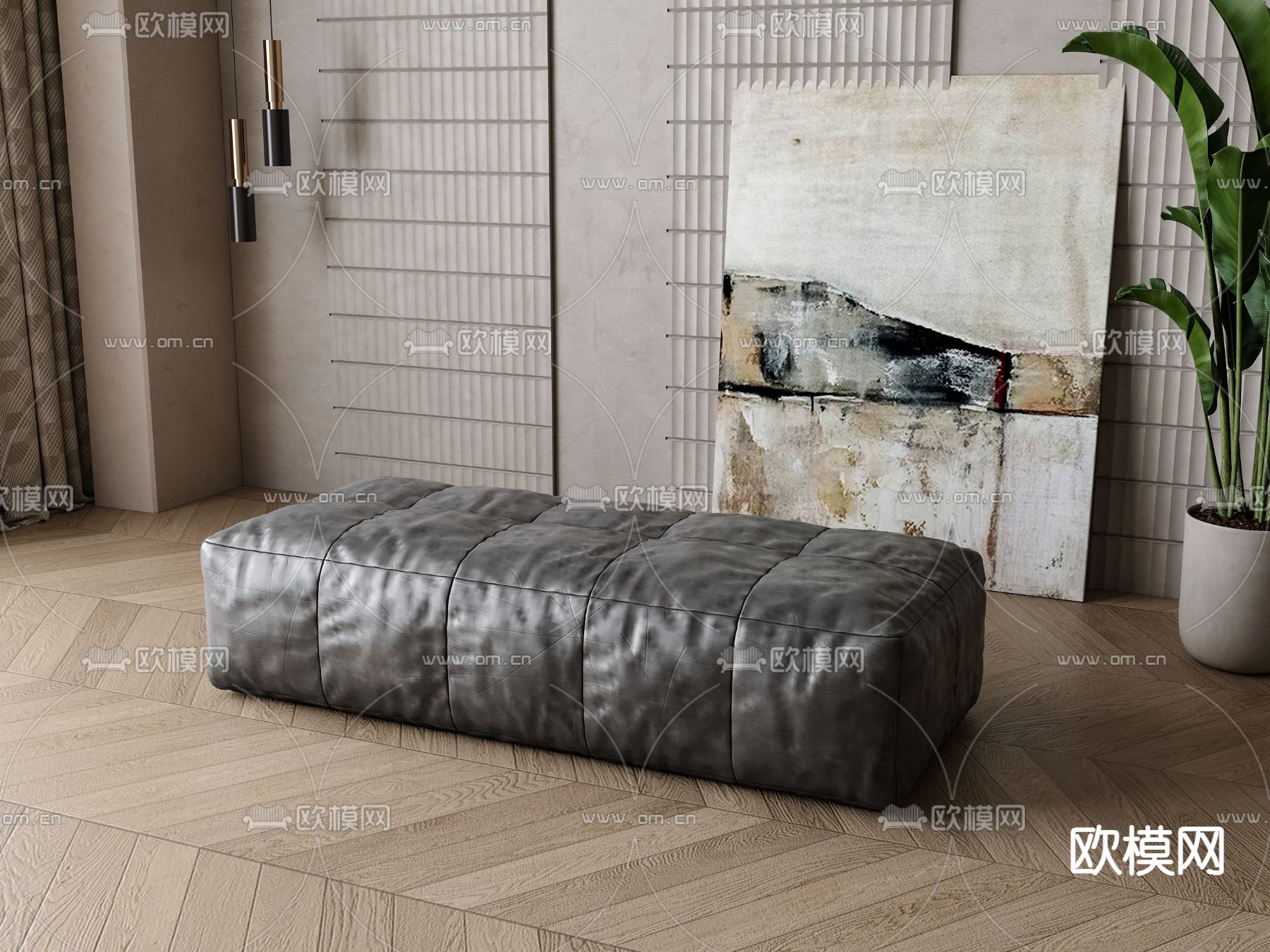 现代沙发凳su模型下载（渲染图2）