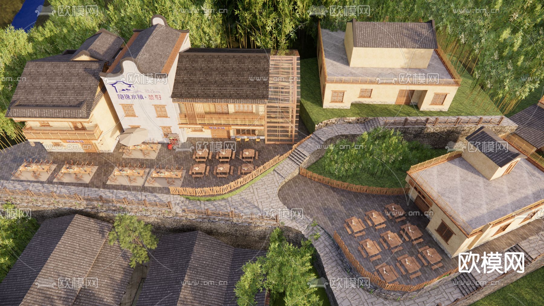 乡村民宿 农家乐鸟瞰su模型下载（渲染图3）
