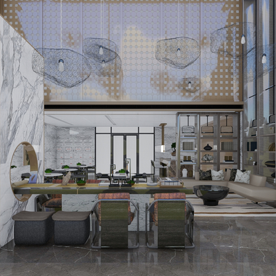  现代酒店大堂 接待区su模型 