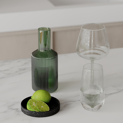  水杯 厨房用具 高脚杯 柠檬 果盘su模型 