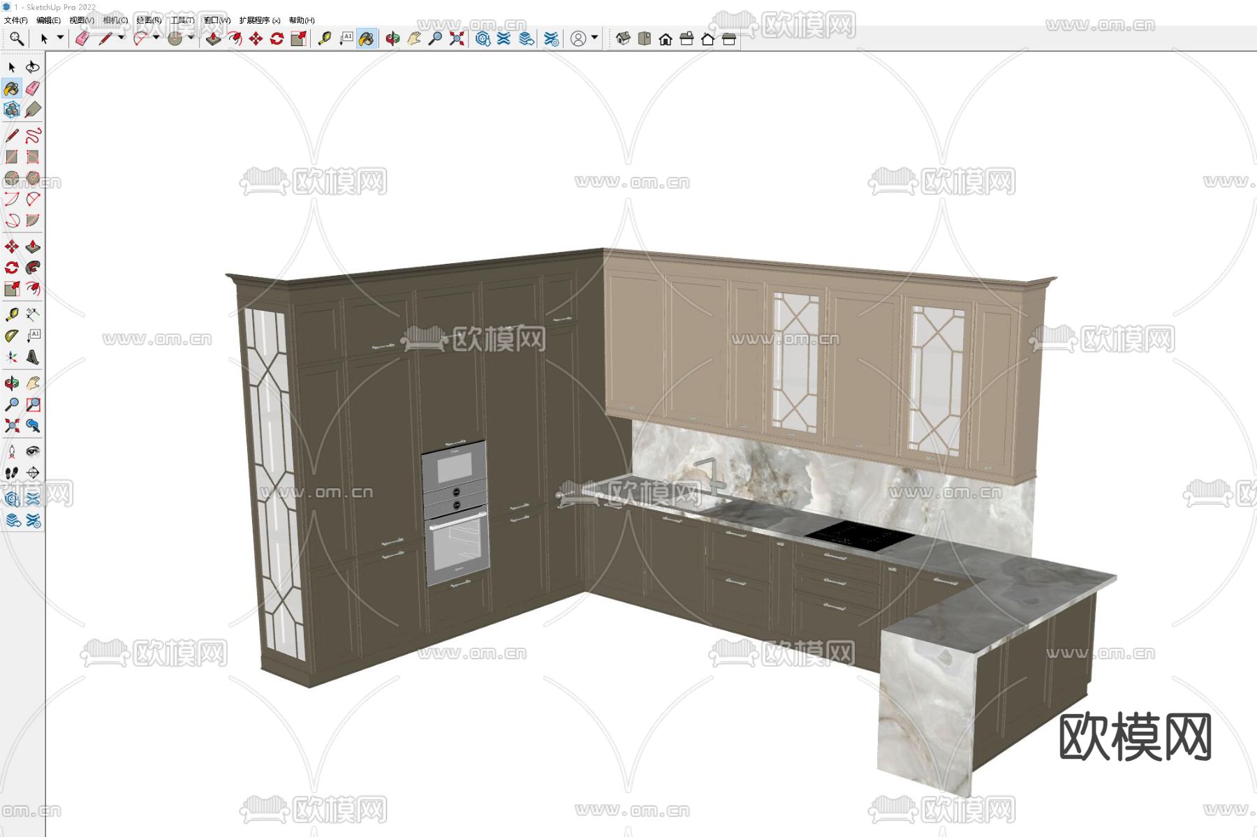 简欧橱柜su模型下载（渲染图1）