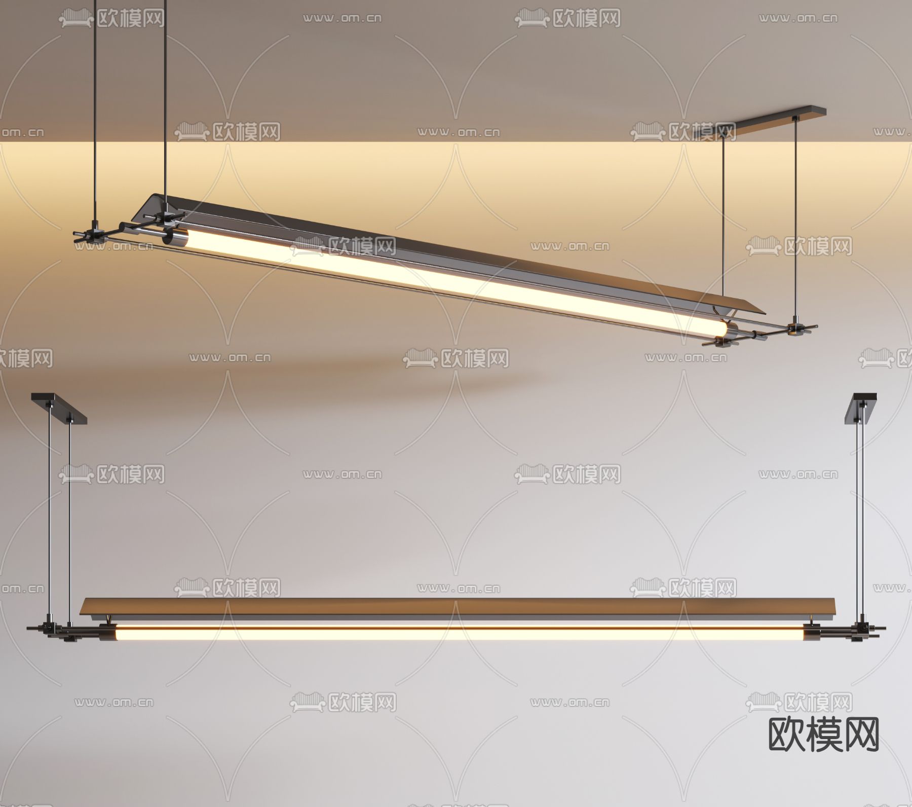 金属吊灯 长吊灯su模型下载（渲染图2）