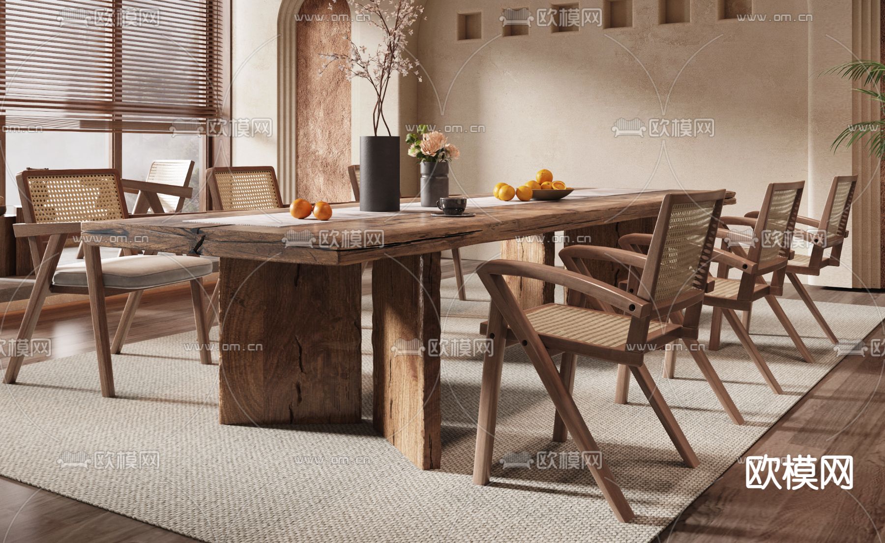 侘寂风民宿 餐厅su模型下载（渲染图2）