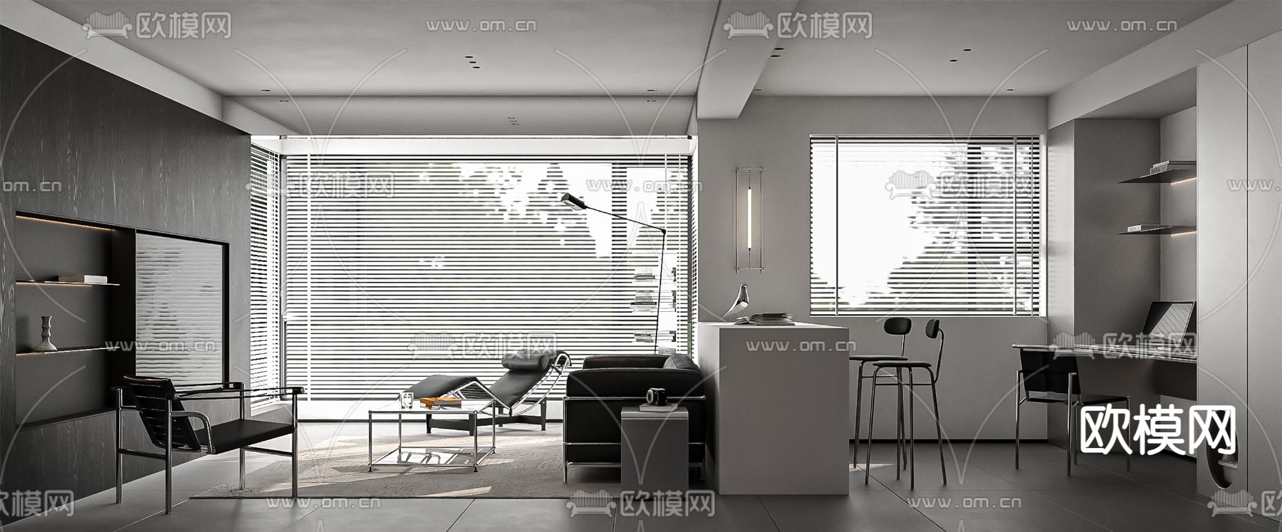 高级灰客餐厅su模型下载（渲染图3）