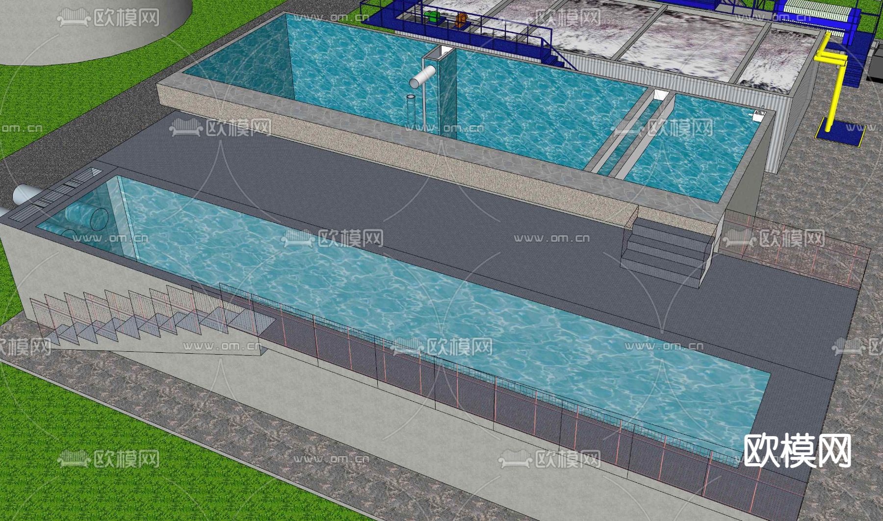 污水处理厂鸟瞰su模型下载（渲染图2）