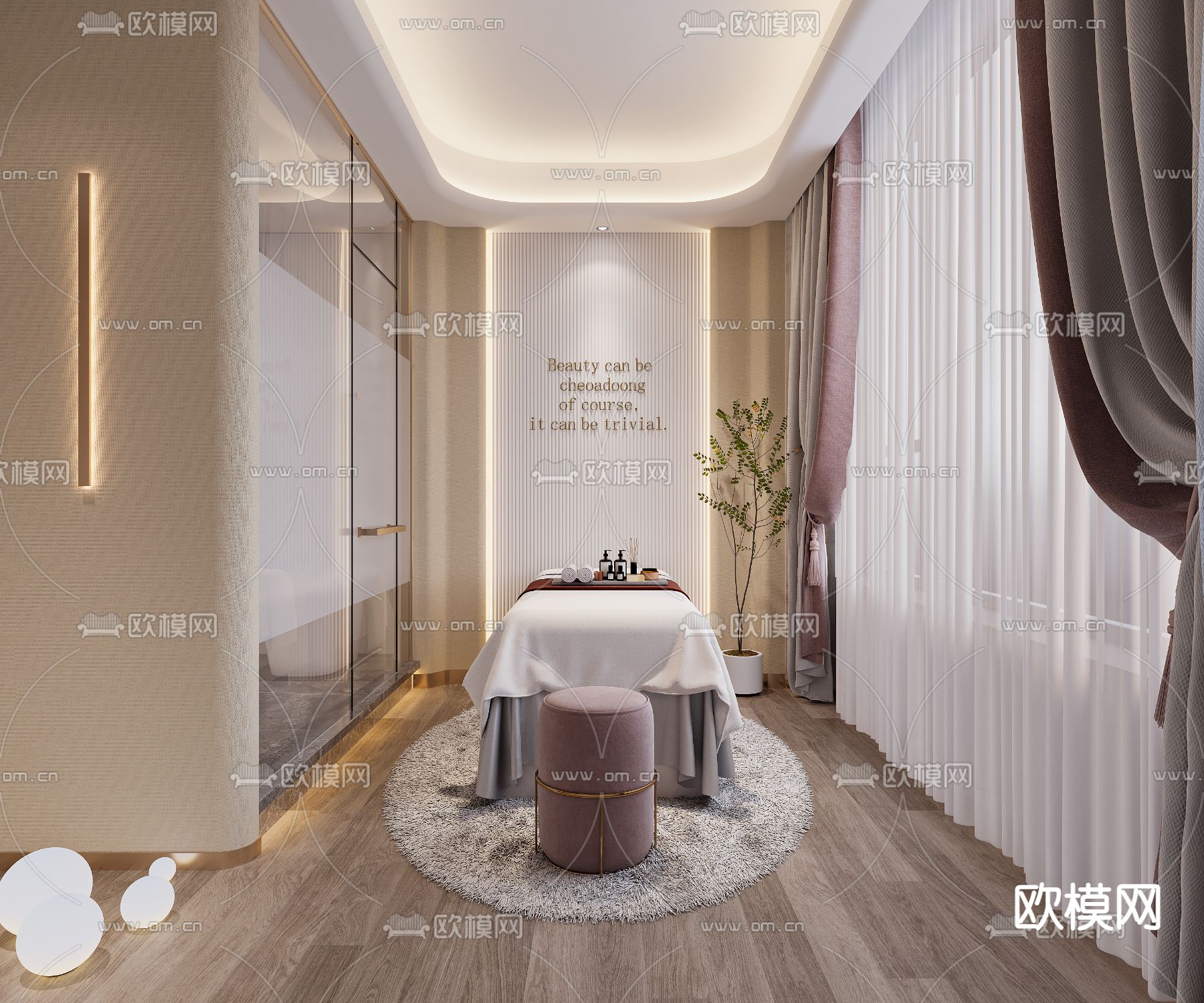 奶油风SPA馆 护理房3d模型下载（渲染图1）