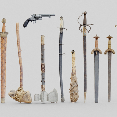  斧头 剑 武器su模型 