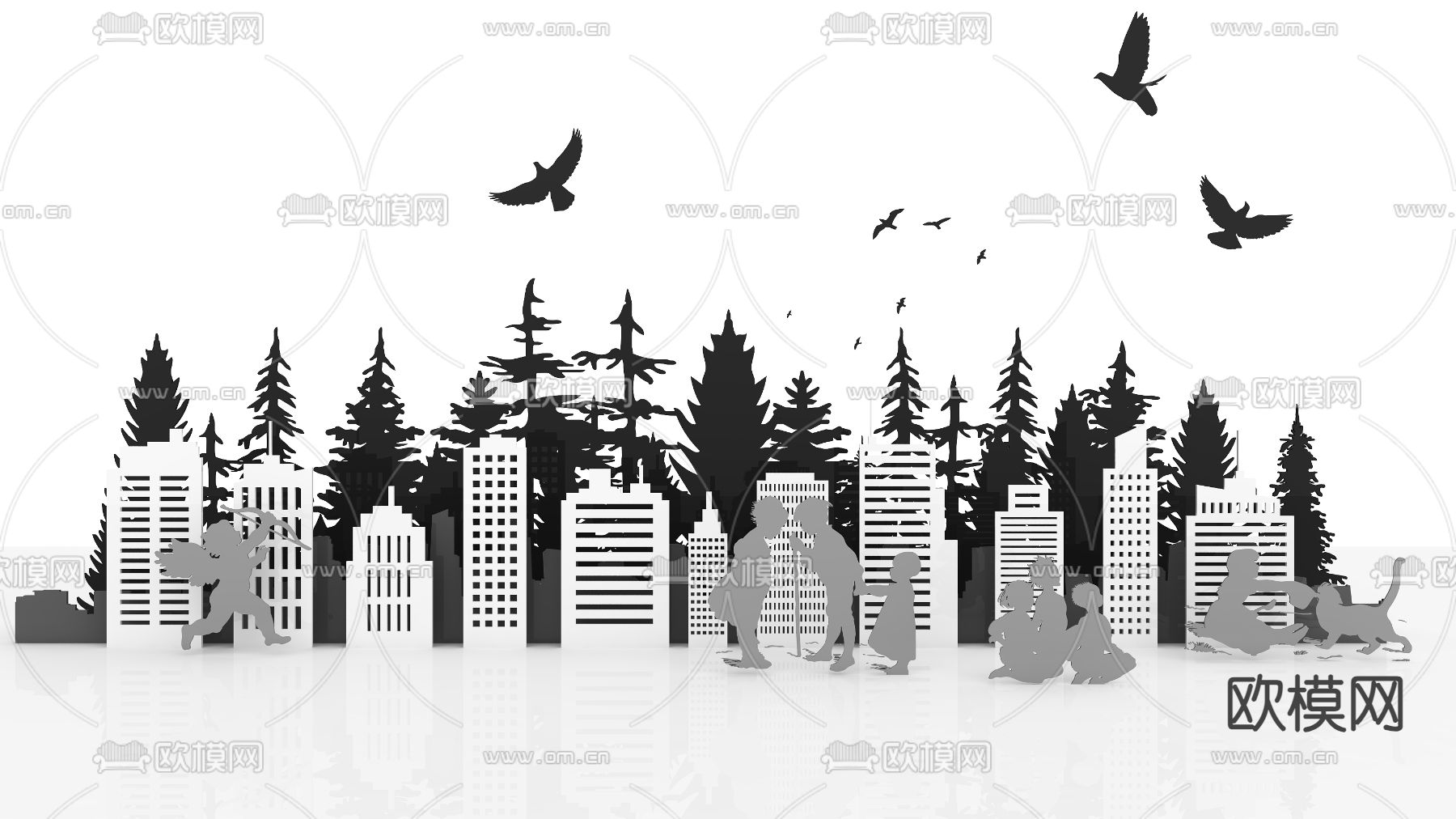 城市剪影 墙饰 挂饰su模型下载（渲染图1）