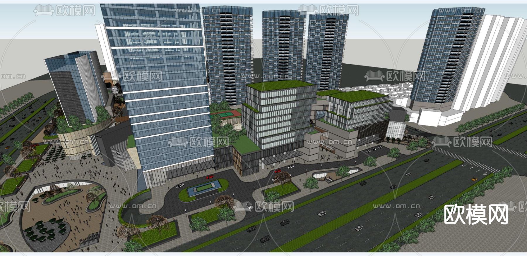 商业街 商业综合体鸟瞰su模型下载（渲染图2）