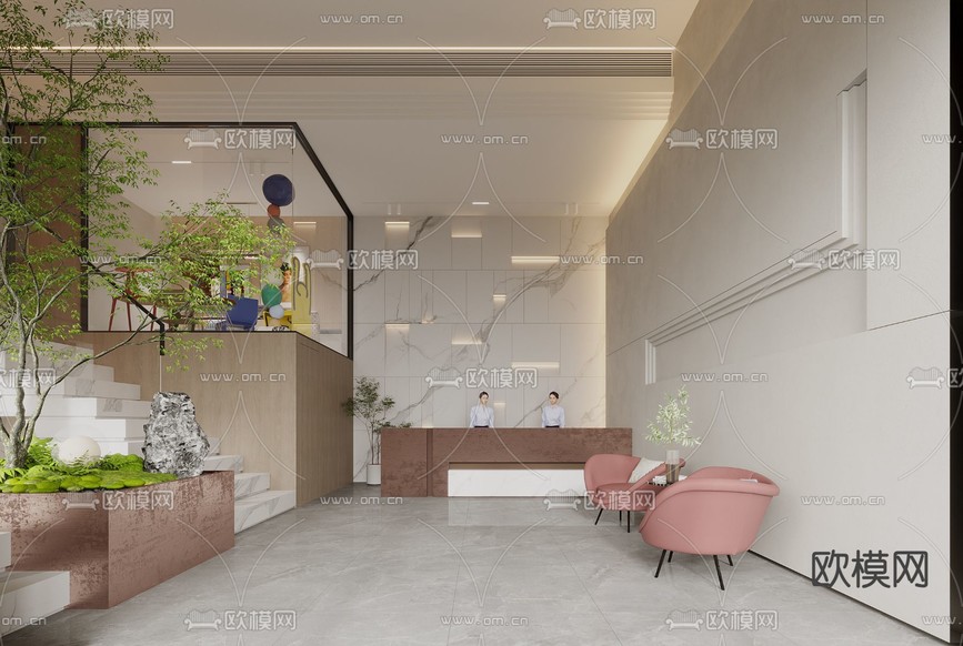 设计公司前台大厅3d模型下载(渲染图2)