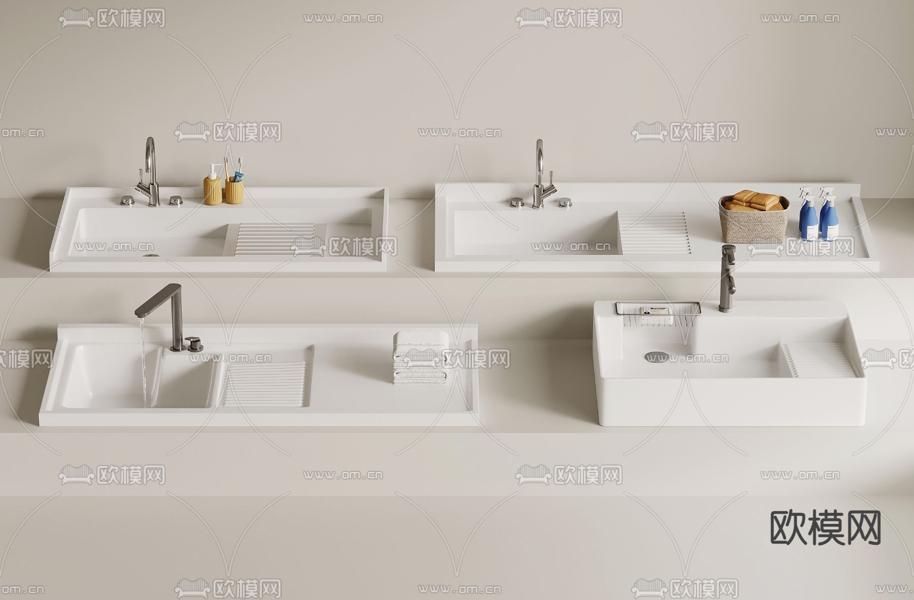 一体台盆 洗手盆 洗脸盆3d模型下载