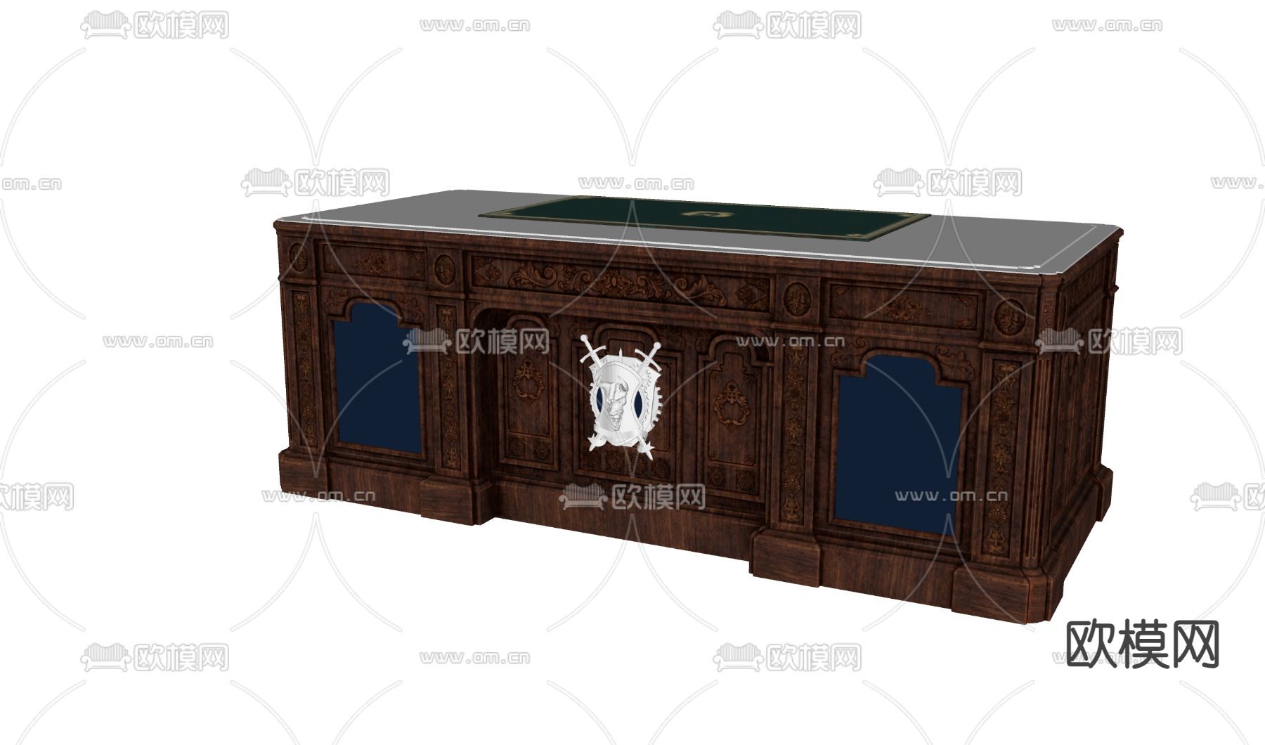 欧式古典书桌 写字台su模型下载（渲染图1）