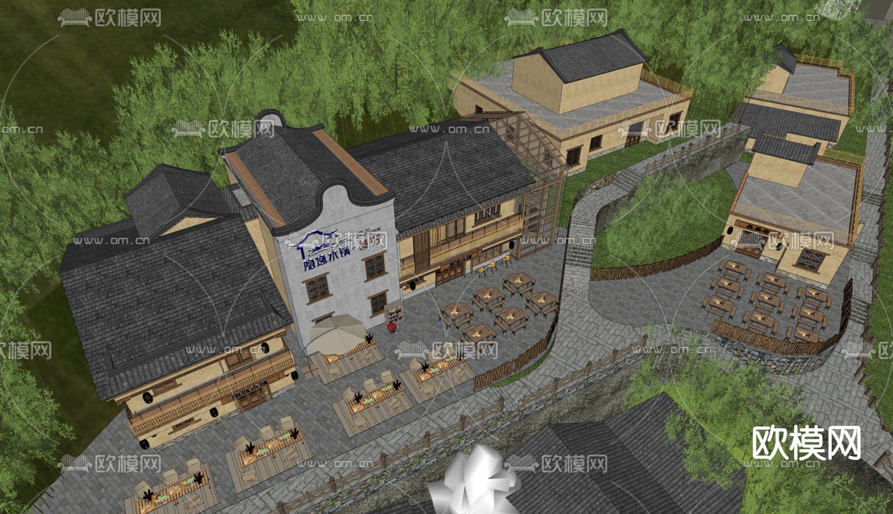 乡村民宿 农家乐鸟瞰su模型下载（渲染图1）